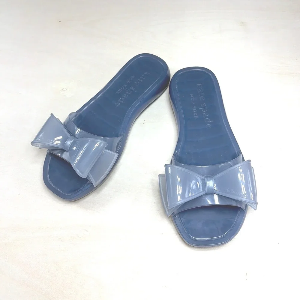 Kate Spade New York Blue Jelly Slide Sandals with Bow Detail Size 8